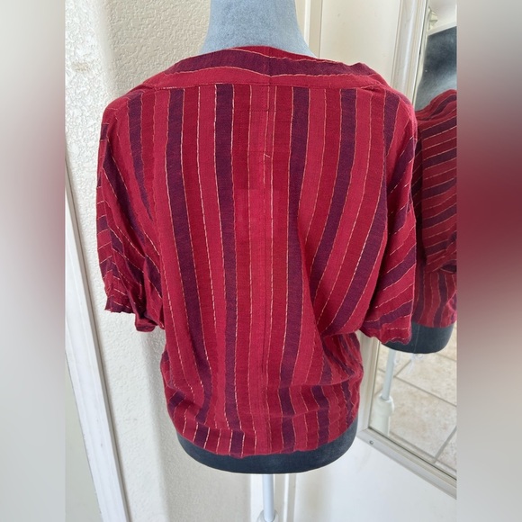 Rails thea rouge Striped Button Down Crop Top small Shirt Berry Red Metallic - Picture 2 of 5
